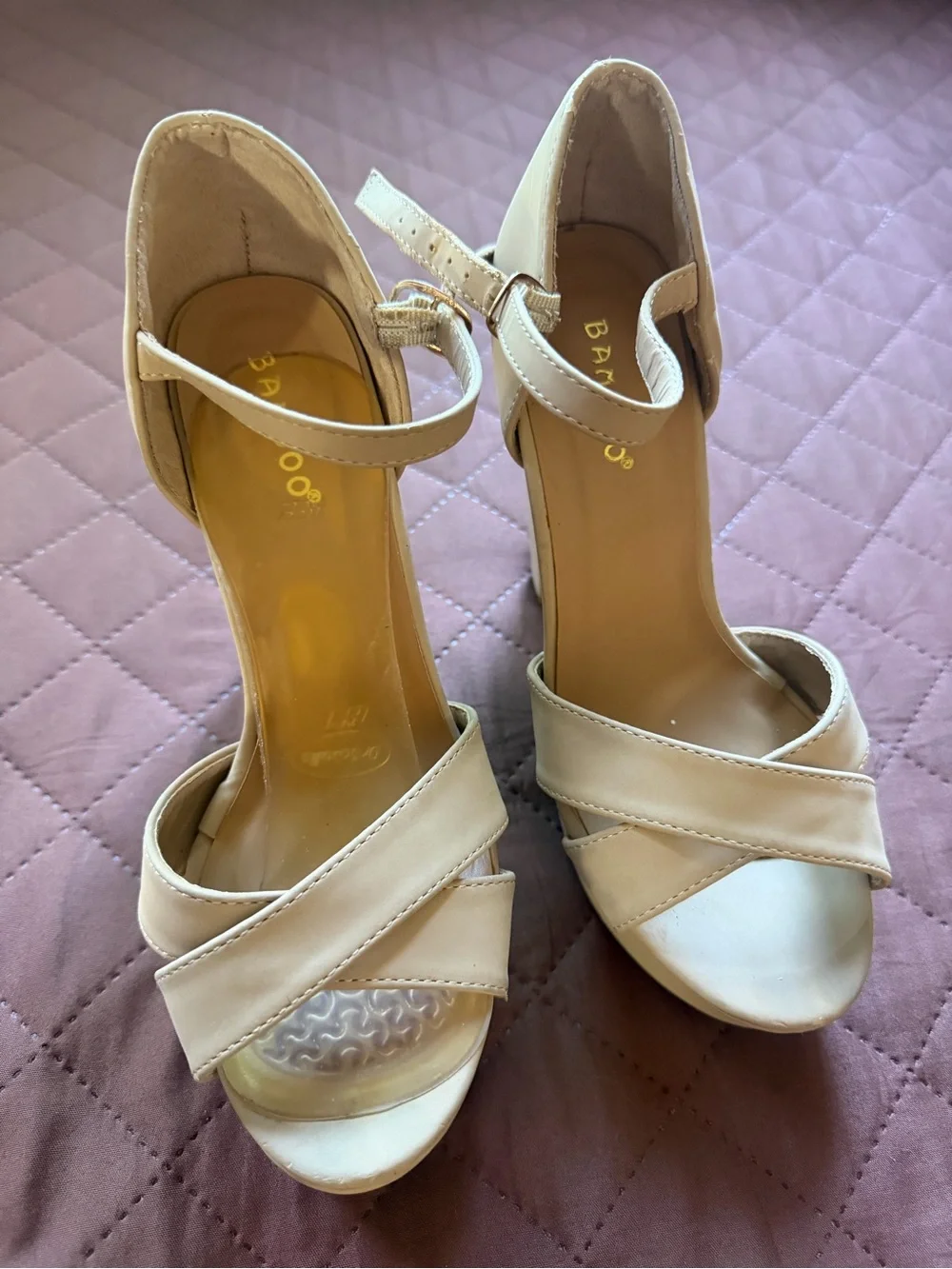 BAMBOO Beige Platform Ankle-Strap High Heels